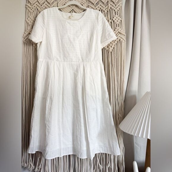 Tea N Rose White Short-Sleeved Modest Dress Size L NWOT - Picture 1 of 7